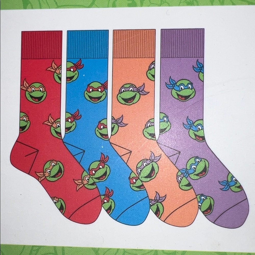 Teenage Mutant Ninja Turtles Men's Casual Socks 4 Pr- Red, Blue, Orange, Purple